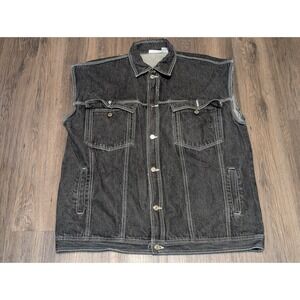 VTG OZON Jeans Denim Vest 2XL Black Sleeveless Jacket Cotton Menswear